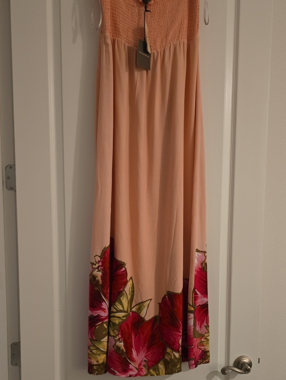 Tommy Bahama Peach Maxi Skirt with Pink & Red Floral Border